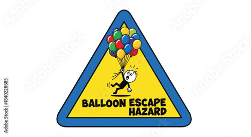 Warning Sign Illustrates The Perilous Ascension of A Balloon-Powered Figure