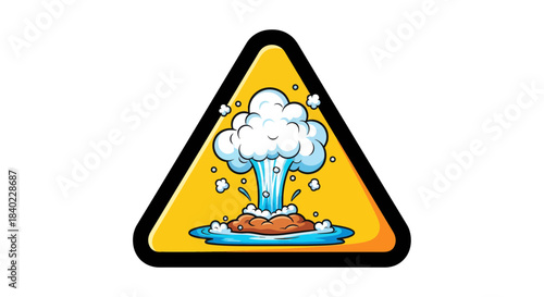 Warning Sign Illustrates Volcanic Eruption Indicating Hazard and Unpredictable Natural Phenomena