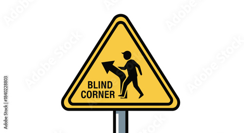 Warning Sign Illustrating Blind Corner Ahead on a Road with Potential Danger