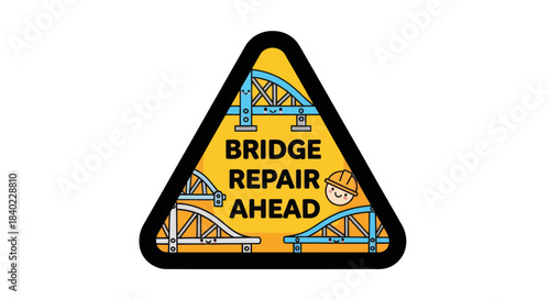 Warning Sign Illustrating Bridge Repair Alerts Motorists and Pedestrians