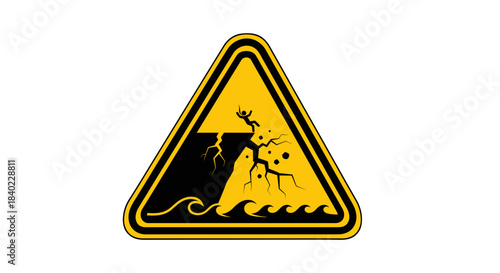Warning Sign Illustrating Coastal Hazard and Danger of Falling Over Cliffs