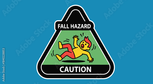 Warning Sign Illustrating Fall Hazard in a Bold And Modern Cartoon Illustration