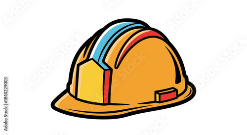 Vibrant Illustrated Construction Helmet: Safety Gear Representation for Various Projects