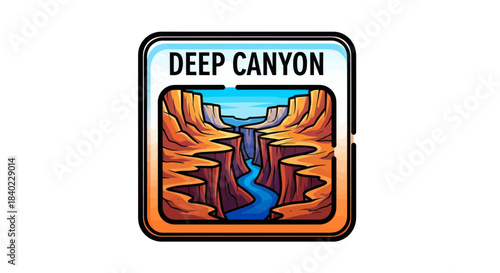 Vibrant Illustrated Depiction of a Deep Canyon with River Flowing Through Stunning Scenery