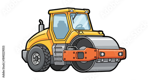 Vibrant Illustrated Road Roller: A Colorful Depiction Of Construction Equipment Asset