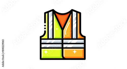 Vibrant Illustrated Safety Vest Design for Construction and Industrial Applications