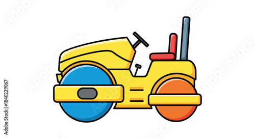 Vibrant Illustrated Road Roller On Clean White Backdrop For Construction Projects