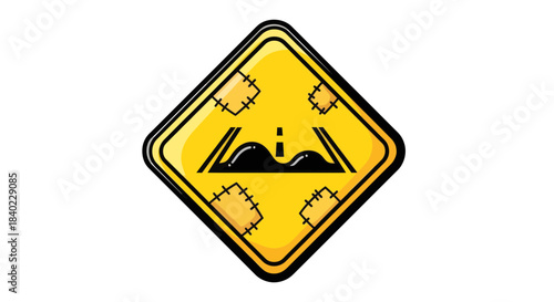 Warning Sign Illustrating Road Obstacle Ahead Depicted with Bumpy Surface