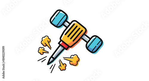 Vibrant Illustration of a Jackhammer Tool Working on a Surface For Construction