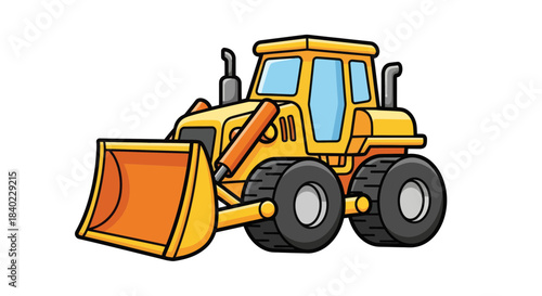 Vibrant Yellow Construction Vehicle Illustration With Black Wheels and Bright Scoop