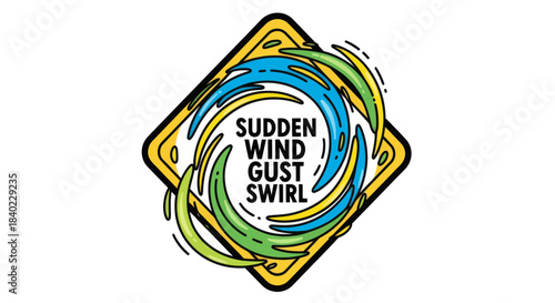 Vibrant Wind Swirl Design on a Shield with Energetic Circular Motion Graphics