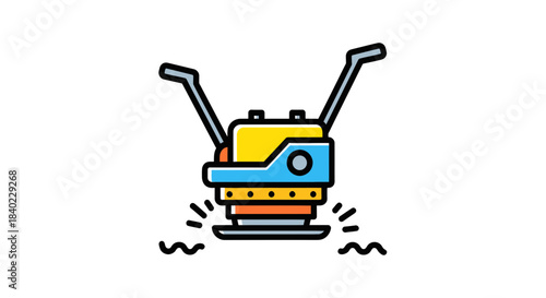 Vibrating Plate Compactor Illustrated in Outlines, Construction Equipment Design Vector