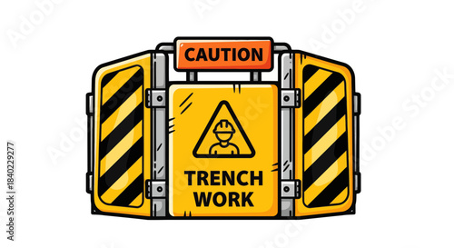 Warning Sign Illustrative of Trench Work, Safety Symbol, Construction Site Alert