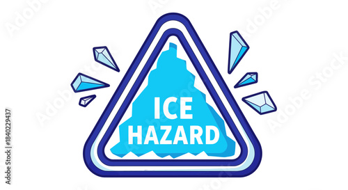 Warning: Ice Hazard - Alert Sign with Icy Crystals and a Triangular Border, Be Careful