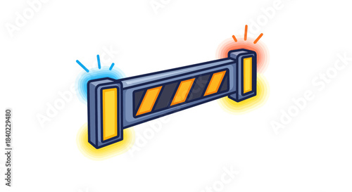 Warning Icon Illustrating Hazard Ahead Sign with Flashing Lights for Traffic Restriction