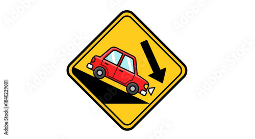 Warning Road Sign Depicting A Steep Grade Ahead For Motor Vehicle Drivers