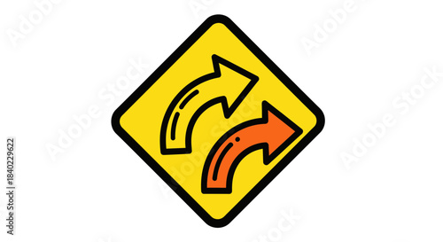 Warning Road Sign: Navigational Guidance Indicating Curved Paths For Vehicles and Motorists