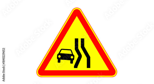 Warning Sign Ahead Indicates A Narrowing Roadway And Potential Hazard For Motorists