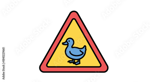 Warning Sign Alerting Of A Duck Crossing The Road Showing Cautionary Message