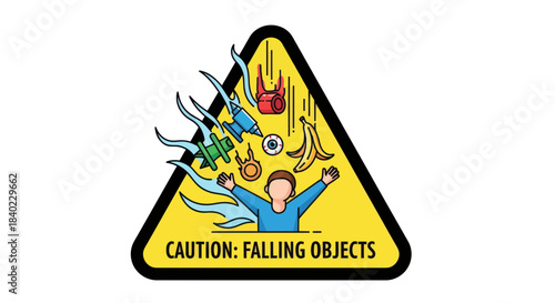 Warning Sign Alerting Of Falling Objects Depicting A Humorous And Funny Situation