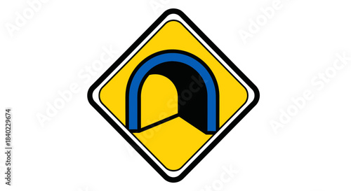 Warning Road Sign: Tunnel Ahead, Showing the Visual Cue Used for Road Navigation