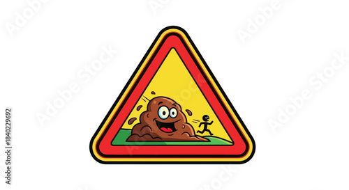Warning Sign Cartoon Depicting Dangers of Feces With a Human Figure Fleeing