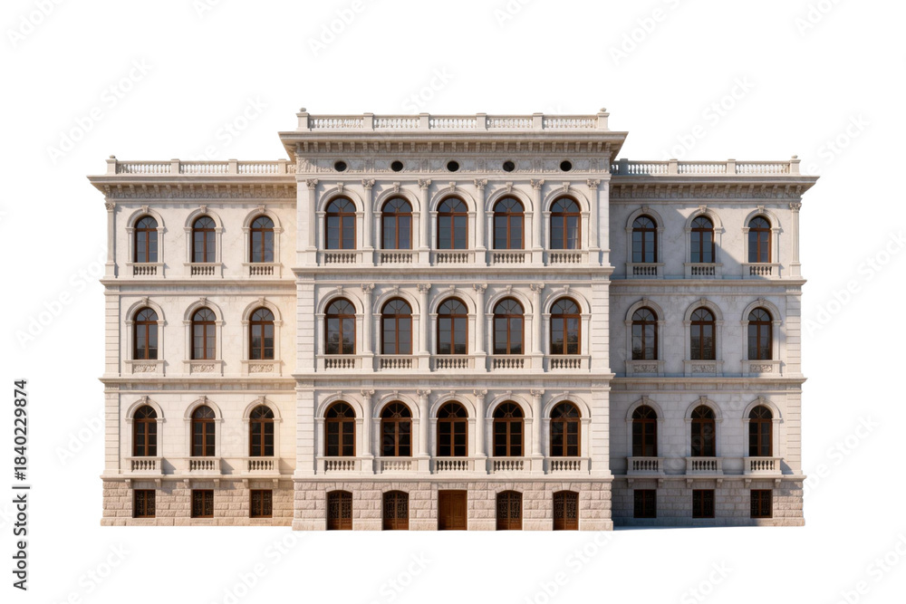Obraz premium A grand multi-story building with ornate windows and classic architecture