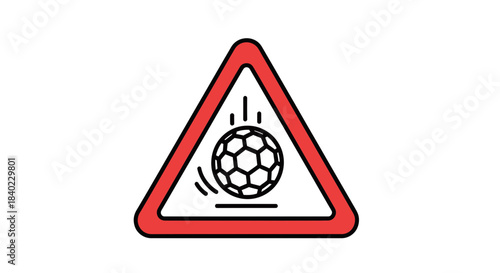 Warning Sign Football Related Falling Ball Icon, Isolated On White Background
