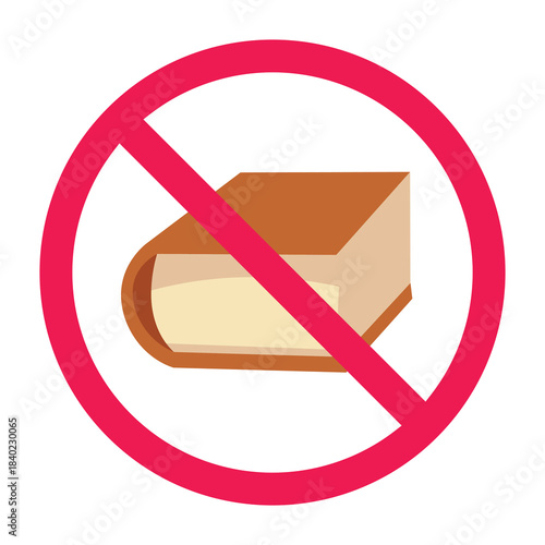 No book sign, prohibited book sign, no book prohibited sign icon vector illustration, forbidden reading symbol

