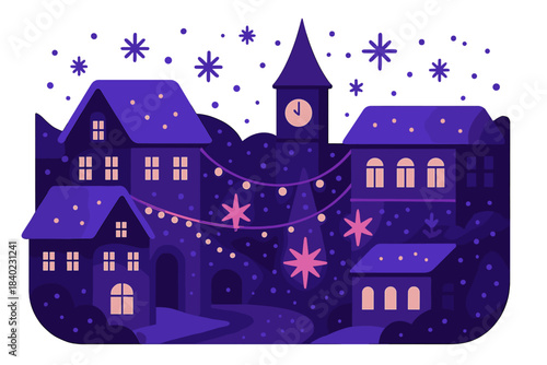 Festive Winter Illuminations. Winter light festival. Old town streets decorated with festive illuminations,