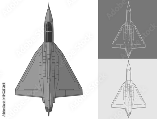Set hal tejas military aircraft design in blueprint, lineart and colored style from top view. Vector illustrations colorful fourth gen fighter jet. India 4.5 generation warplane.