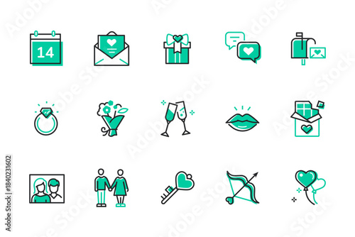 St. Valentine Day - set of line design style icons