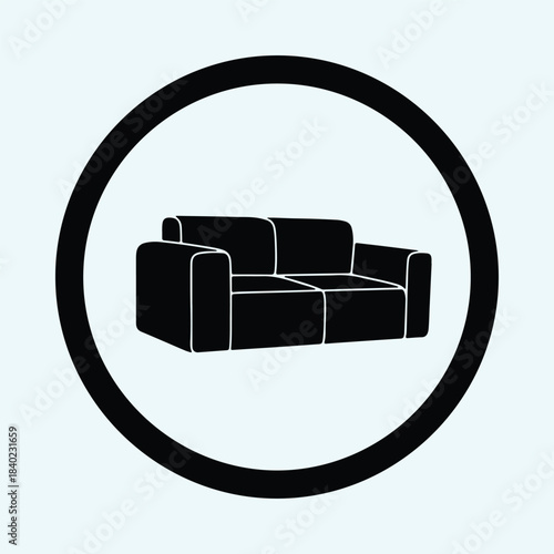 Vector modern comfortable two seater sofa icon button shape silhouette Illustration