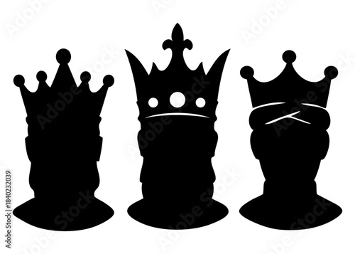 Silueta de cabezas de los de los tres Reyes Magos con coronas