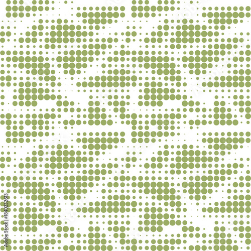 Seamless dotted pattern with green dots on white background. Design creates a vibrant, retro-style texture with a dynamic geometric effect. Modern design for wallpapers, textile, wrapping paper.