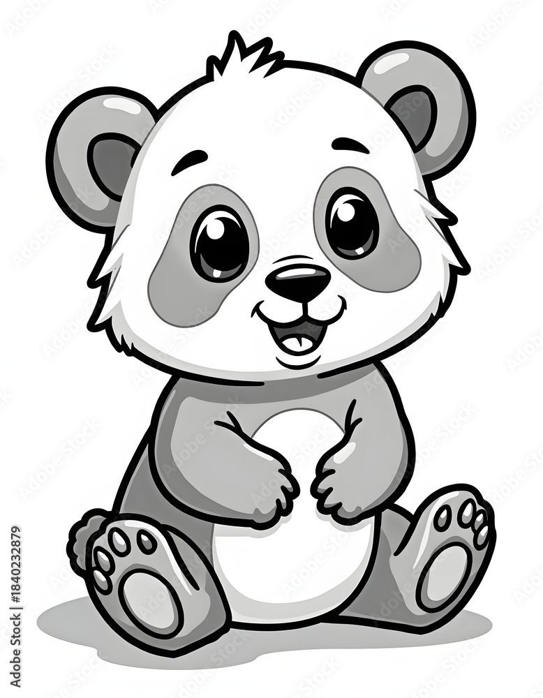Fototapeta premium Adorable cartoon panda bear sitting and smiling, perfect for children's designs