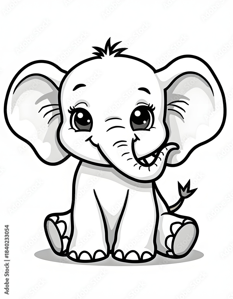 Fototapeta premium Adorable cartoon elephant with big eyes and a charming smile, sitting down