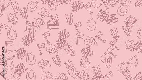 Sketches of random objects suitable for design projects, social media posts, stationery, and decor on a unique pink backdrop.
