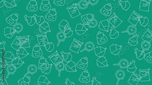 Background with backpacks, potions, and magnifying glasses. Perfect for adventure or mysterythemed designs, website banners, or educational materials.