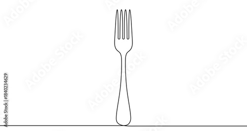 Table fork in one line art style. Fork drawing with editable black stroke on white background. Vector illustration.