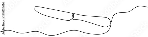 Table knife in one line art style. Knife drawing with editable black stroke on white background. Vector illustration.