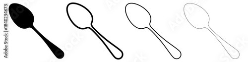 Spoon icon. Spoon icons, black silhouette and outline, isolated on white background. Vector illustration.