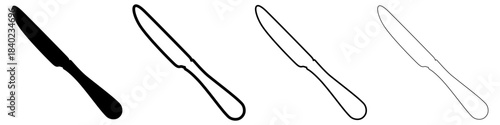 Knife icons, black silhouette and outline, isolated on white background. Vector illustration.