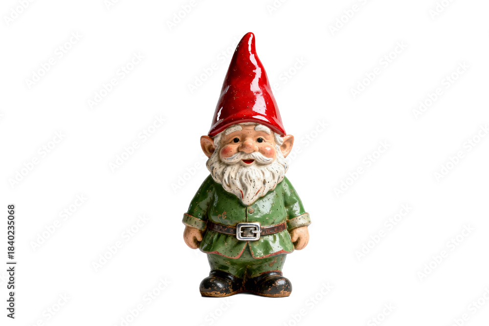 Obraz premium A cheerful garden gnome with red hat and green outfit