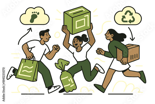 Eco Tracking Visualization. Eco tracking. Packaging embedded with smart chips glowing softly in green —