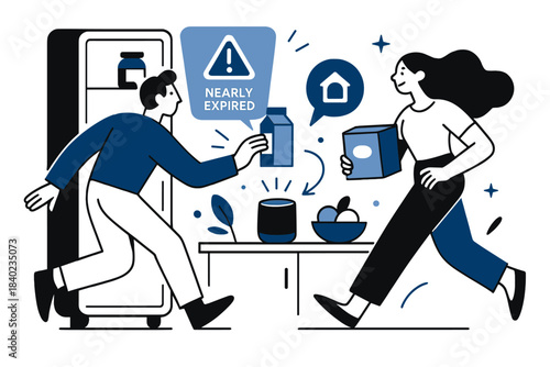 Smart Kitchen Harmony. Connected kitchen. Smart packaging syncs with digital home assistants — holographic