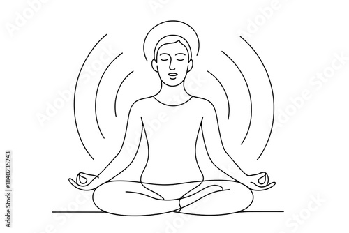 Mindful Yoga Pose. Health mindfulness. Minimalistic one-line drawing a person breathing deeply in yoga pose