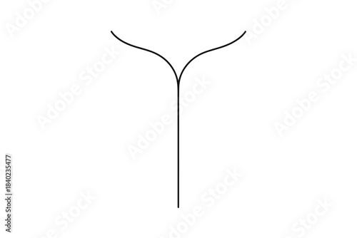 Divergent Line Paths. Time divergence. Minimalistic one-line drawing a single line splitting into two paths