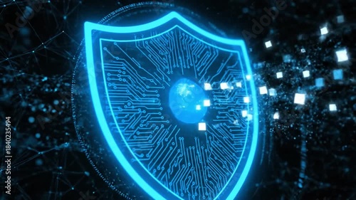 Wallpaper Mural Cyber Security and Data Protection Animated Blue Shield Icon with Circuitry on Digital Background Torontodigital.ca