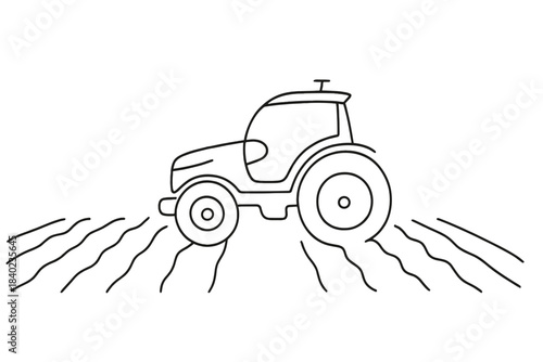 Minimalist Autonomous Tractor. Autonomous tractor. Minimalistic one-line drawing a sleek driverless tractor
